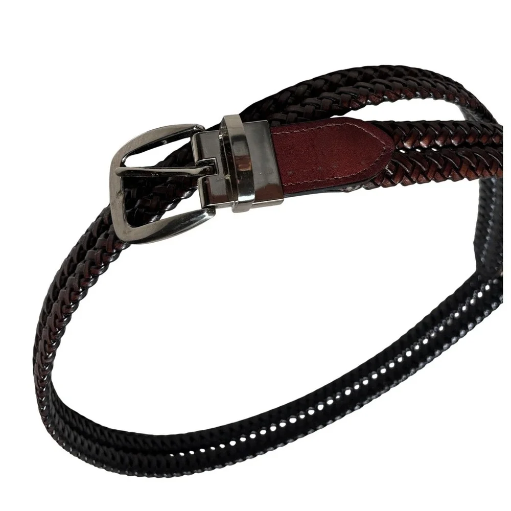 Mens Braided Belt Brown Bonded Leather Silver Buckle 44/110 Heritage Business